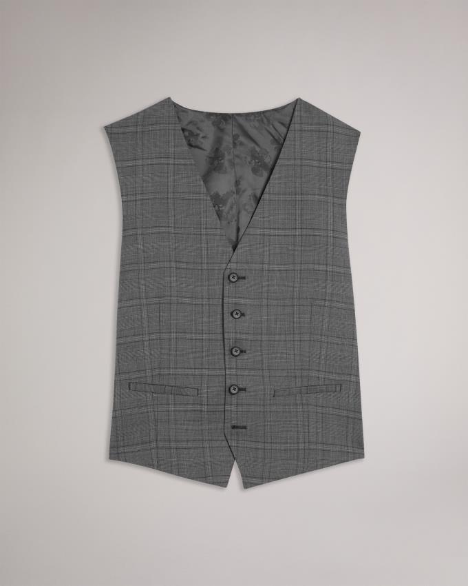 Gilet De Costume Ted Baker Wool Check Grise Homme | FRP-97255754